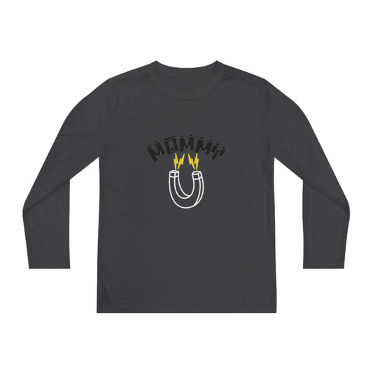 Black Mommy White Magnet Youth Long Sleeve Competitor Tee