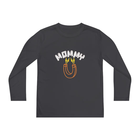 White Mommy Orange Magnet Youth Long Sleeve Competitor Tee