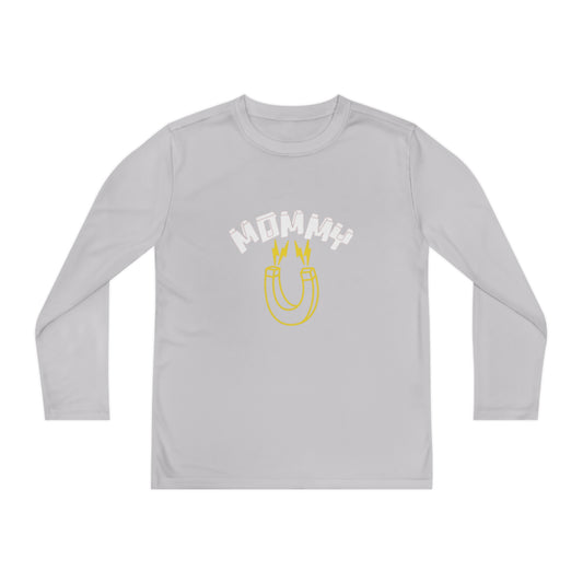 White Mommy Yellow Magnet Youth Long Sleeve Competitor Tee