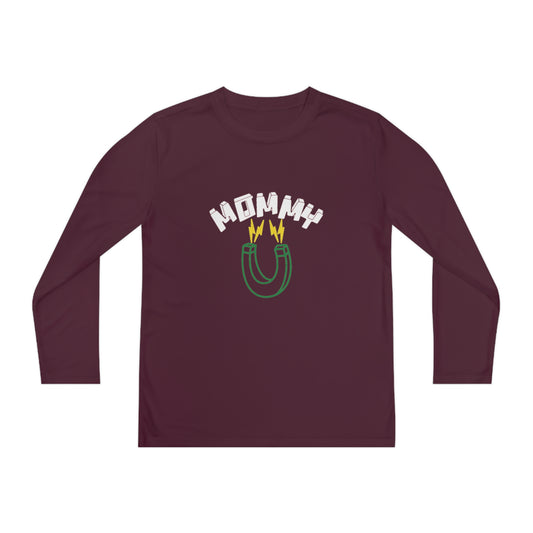 White Mommy Green Magnet Youth Long Sleeve Competitor Tee