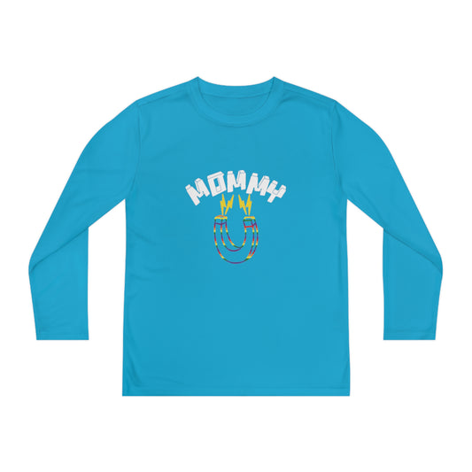 White Mommy Rainbow Magnet Youth Long Sleeve Competitor Tee