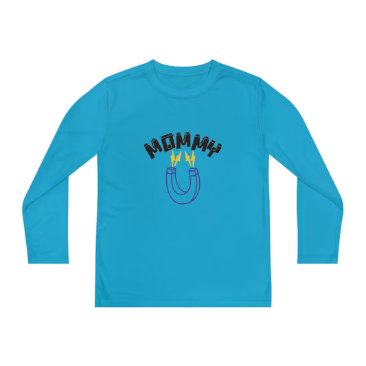 Black Mommy Blue Magnet Youth Long Sleeve Competitor Tee